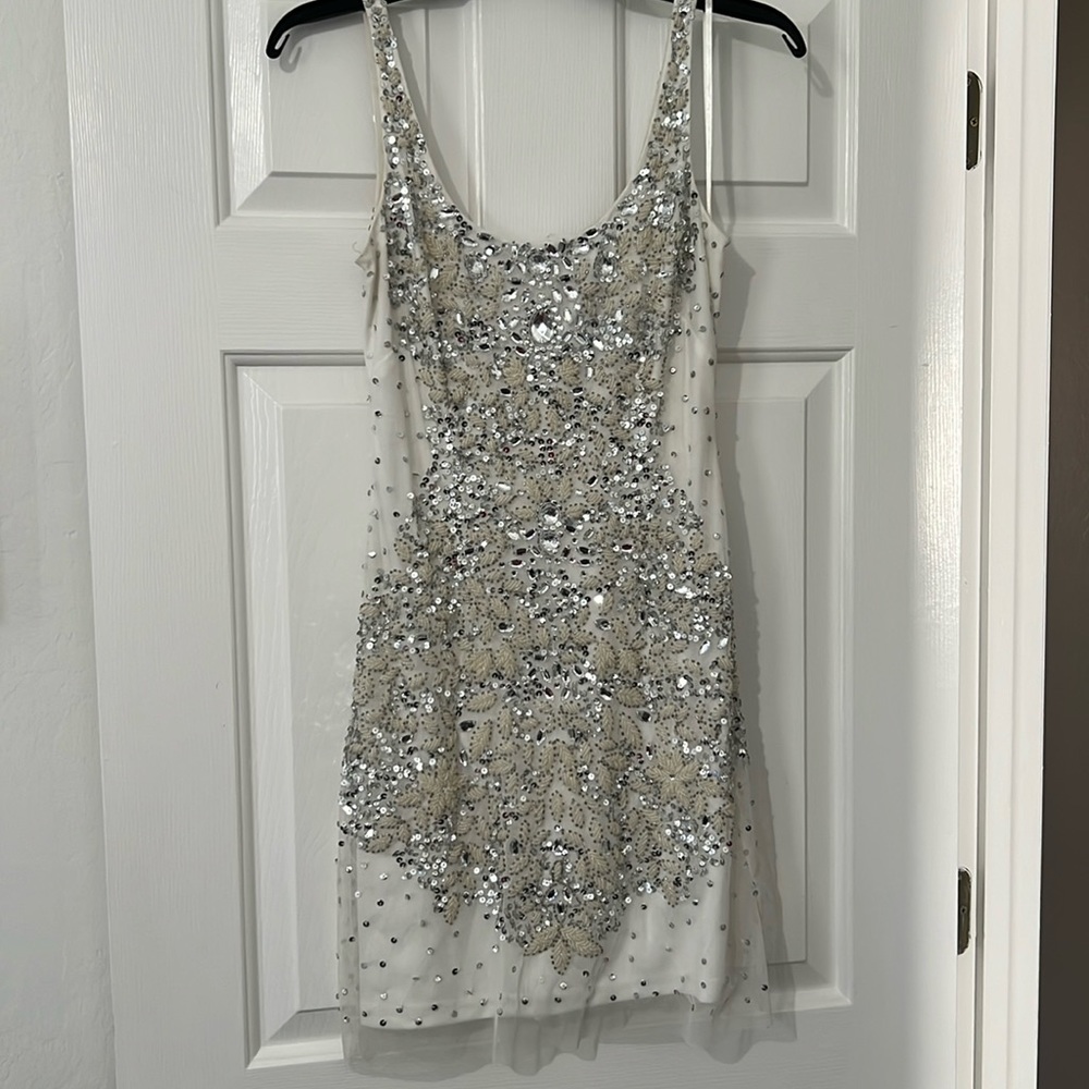 Beaded white pearl embellished dress